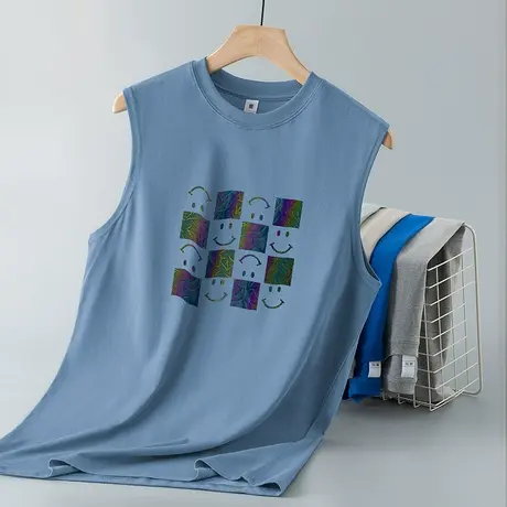 重磅纯棉背心男夏季外穿运动坎肩篮球液氨长绒棉无袖t恤健身跨栏商品大图