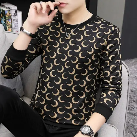 2023新款冬季男士毛衣针织衫线衣打底衫修身加绒潮流圆领加厚保暖商品大图