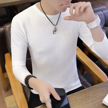 春秋款毛衣男士韩版圆领修身薄款长袖针织衫秋衣纯色男装上衣冬季商品大图