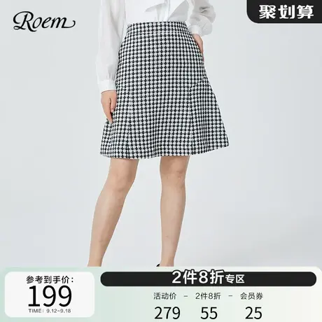 Roem商场同款千鸟格半身裙新款淑女气质清新小香风时尚短裙女图片