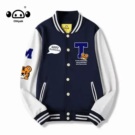 美式潮牌棒球服女秋季拼色大码夹克宽松潮流200斤胖MM情侣外套女商品大图