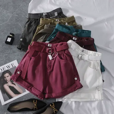 佳妲己韩版卷边牛仔阔腿短裤女2022夏季新款高腰百搭宽松a字短裤图片