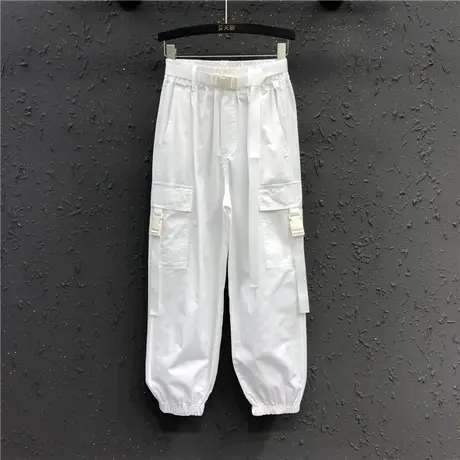 薄款白色休闲帅气工装裤女2023夏季新款高腰显瘦个性束脚哈伦裤潮图片