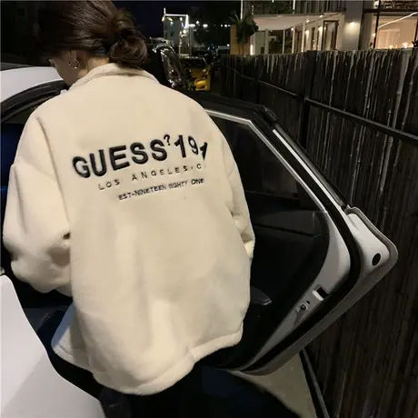 羊羔毛卫衣女chic港风秋冬宽松韩版小个子加绒加厚开衫外套潮ins商品大图