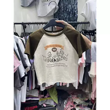 2023十三行夏季新款卡通印花拼接短款套头t恤女宽松时尚百搭上衣商品大图