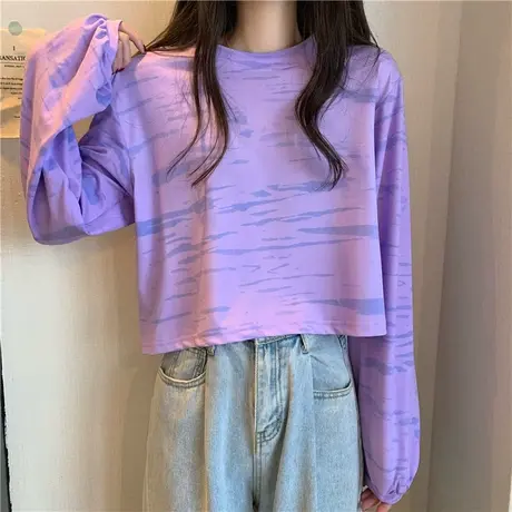 2023年春秋衣新款小众设计感短款宽松长袖T恤女装早秋上衣服潮ins图片