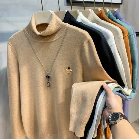 男士刺绣毛衣高领冬季个性线衣韩版修身加厚中领打底衫男针织衫潮商品大图