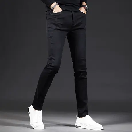 纯黑色牛仔裤男秋季新款修身小脚简约潮牌百搭休闲弹力男士牛仔裤商品大图