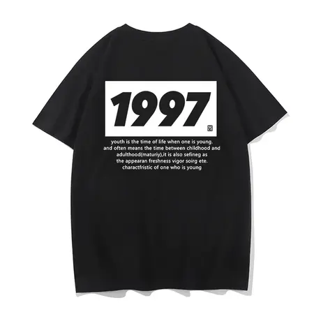 秀洛夏季短袖t恤圆领宽松上衣男联名1997纯棉夏半袖潮牌情侣体恤商品大图