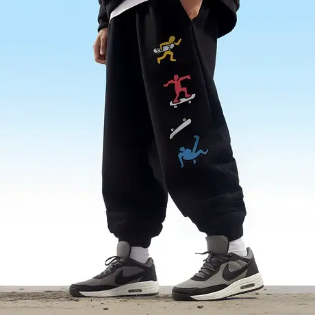 裤子男秋冬加绒韩版大码束脚卫裤纯棉宽松运动裤男士加厚休闲长裤图片