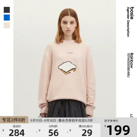 【波思鹅系列】bosie 2021年冬季新款圆领套头毛衫潮商品大图