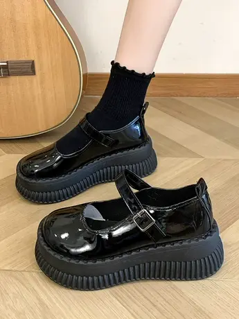 厚底增高英伦风小皮鞋女2023秋季新款学院风百搭辣妹大头浅口单鞋商品大图