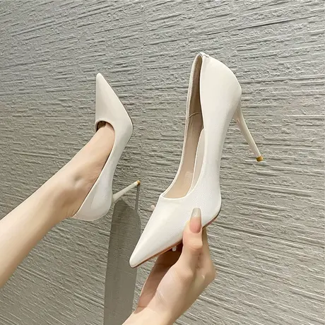 尖头职业高跟鞋女细跟2023年新款春秋百搭设计感小众软皮工作鞋女商品大图