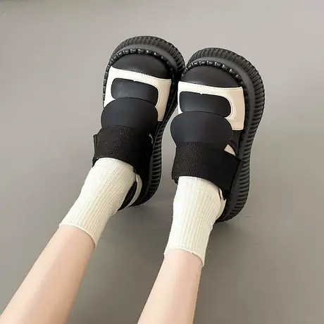 2023新款厚底增高松糕底大头娃娃圆头日系辣妹单鞋女亚文化魔术贴图片