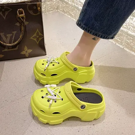 两穿厚底松糕懒人半拖鞋女夏季新款外穿2023舒适踩屎感少女洞洞鞋商品大图