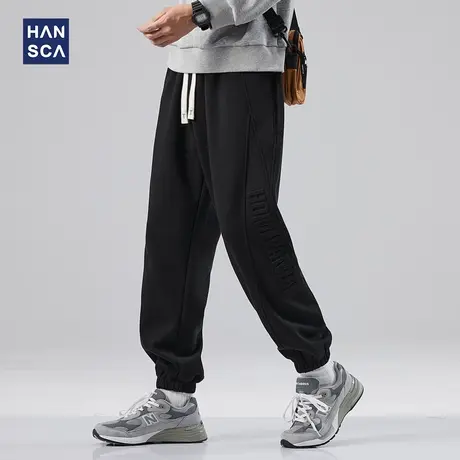 hansca黑色垂感束脚卫裤男秋冬季美式潮牌加绒加厚休闲大码运动裤商品大图