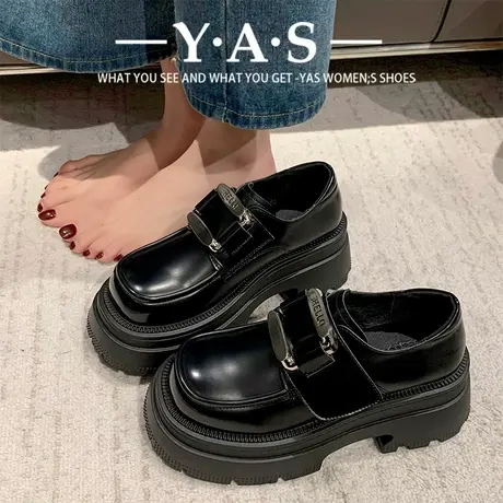 增高英伦风小皮鞋女春秋配裙子2024新款黑色玛丽珍高跟厚底乐福鞋商品大图