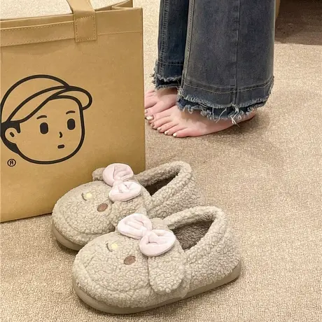 棉拖鞋女冬季外穿卡通可爱室内居家厚底毛绒保暖防滑包跟月子棉鞋商品大图