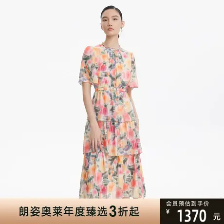 LANCY/朗姿收腰粉色碎花衣裙女新款夏真丝印花裙子商场同款商品大图