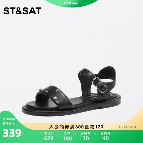 星期六简约平底凉鞋夏季新款一字型搭扣时装女鞋子SS32115749图片