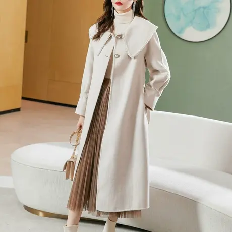 时尚气质娃娃领羊毛双面呢子大衣2022年秋冬季新款女简约毛呢外套商品大图