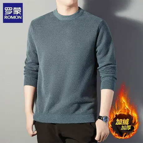 罗蒙加绒加厚圆领毛衣男士春秋冬季商务休闲亲肤保暖套头针织衫图片