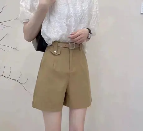 薄款工装短裤女2023夏新款韩版高腰西装裤阔腿五分裤百搭休闲裤子图片