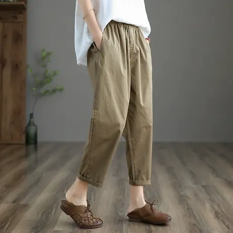 dza 文艺高腰显瘦哈伦裤子女士宽松百搭休闲裤新款夏季薄款九分裤图片