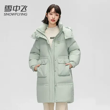 雪中飞羽绒服女款2023新款冬季连帽中长款韩版宽松休闲小个子外套图片