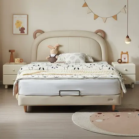 全友家居现代简约软包儿童床卧室实木脚1米5单人小孩皮床商品大图