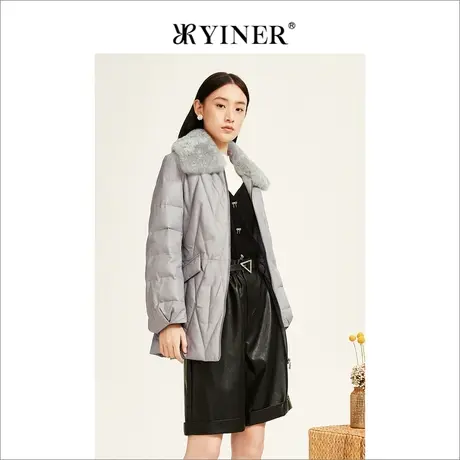 YINER音儿女装2022冬季新款羊毛翻领真皮羽绒服商品大图
