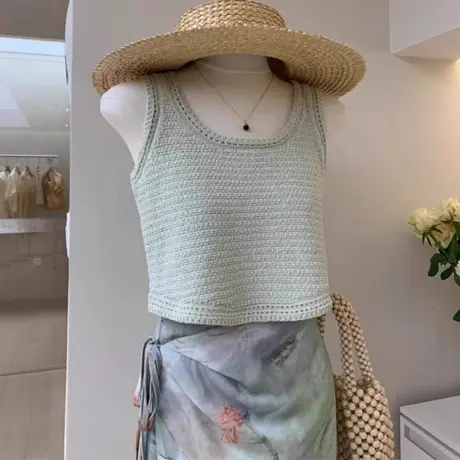 挂脖坎肩针织绝美泰式独特小吊带背心无袖女夏季外穿短款辣妹上衣图片