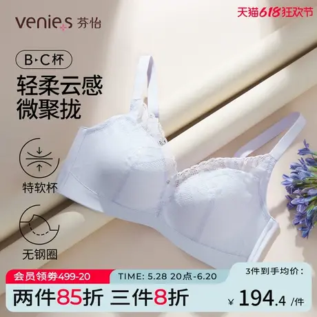 芬怡「特软杯」春夏新款薄款大胸显小内衣女性感蕾丝聚拢无钢圈商品大图