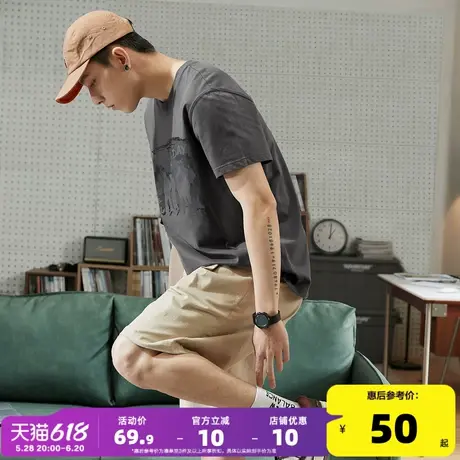 唐狮2025夏季新款男短袖T恤美式图案圆领上衣半袖宽松内搭潮打底t商品大图