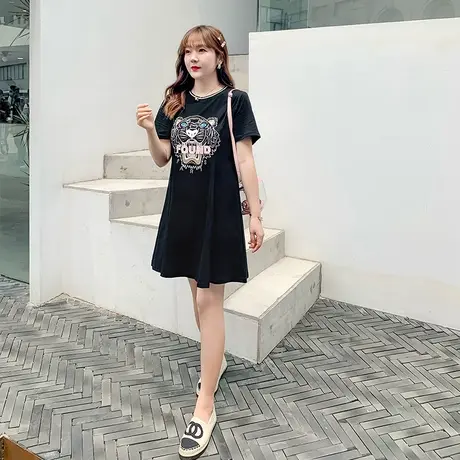 2023夏季新款宽松休闲大码胖mm连衣裙遮肚藏肉显瘦220斤加肥加大商品大图