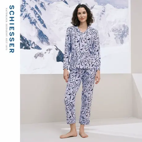 SCHIESSER舒雅女士棉莫代尔柔软亲肤印花翻领长袖睡衣家居套装商品大图