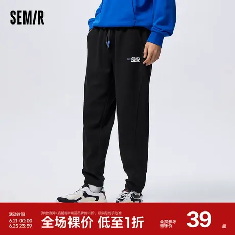 森马休闲裤男春季潮流印花时尚撞色宽松慢跑裤质感华夫格运动长裤图片