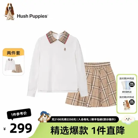 暇步士童装女童套装25春季新款儿童时尚长袖POLO衫大童格纹短裙图片