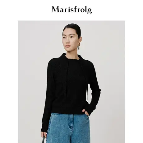 【商场同款】玛丝菲尔2023年冬季新款黑色长尖领收腰显瘦打底毛衣商品大图