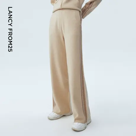 LANCY/朗姿2023秋季新款高腰休闲针织阔腿裤子女直筒运动流行裤子商品大图