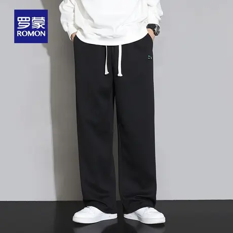 罗蒙男士纯色休闲裤2025秋季新款垂坠感百搭长裤抽绳松紧腰直筒裤商品大图