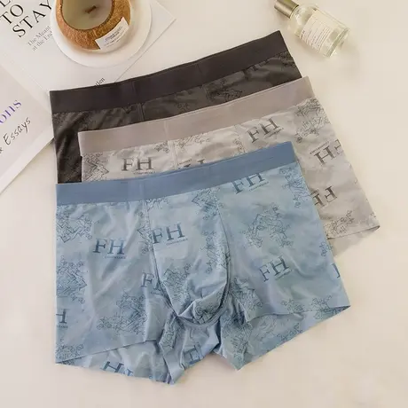 冰舒一夏~卡通男士内裤夏季时尚冰丝透气四角裤平角裤头送男朋友商品大图