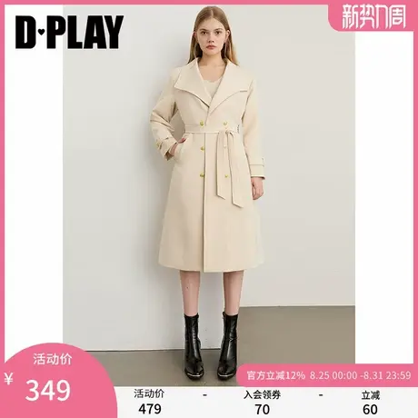 DPLAY2025年秋季新款白色风衣外套女长款法式气质翻领收腰大衣商品大图