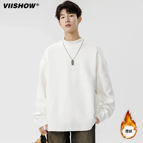VIISHOW半高领德绒卫衣男士2025新款冬季加厚男生内搭保暖打底衫商品大图