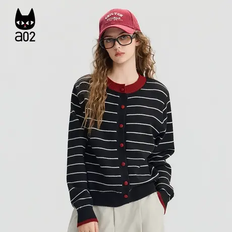 a02宽松条纹毛衣女2025新款秋季设计感开衫通勤穿搭针织衫外套商品大图
