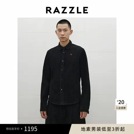 RAZZLE地素男装黑色秋季灯芯绒修身衬衫商品大图