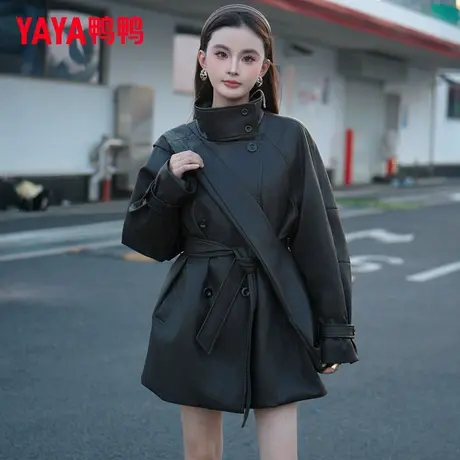 鸭鸭皮衣羽绒服女中长款2025秋冬季新款潮流洋气收腰显瘦气质外套图片