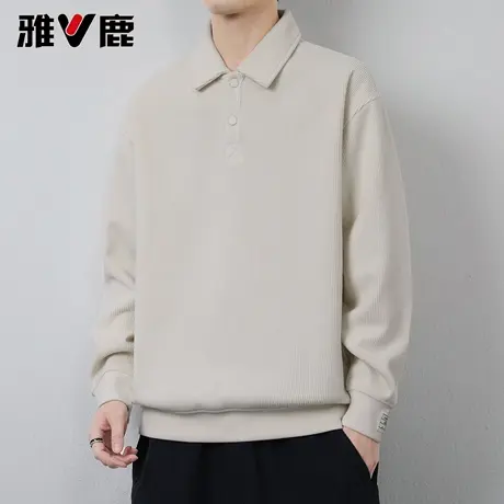 雅鹿2026春秋新款男轻熟高级感叠穿长袖翻领打底T恤宽松内搭卫衣图片