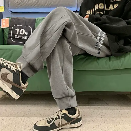 唐狮秋冬新款男休闲长裤宽松直筒运动卫裤拼接潮款百搭束脚裤子TE图片