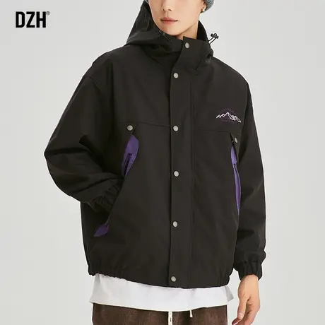 男士黑色冲锋衣男款秋季休闲连帽外套潮高级感痞帅男装2023年新款商品大图